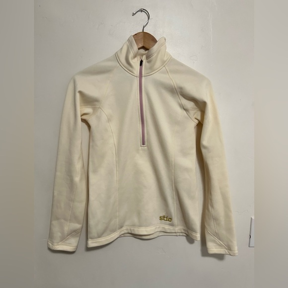 Stio 1/4 zip pullover sweater size xs cream with purple accent - Picture 1 of 7